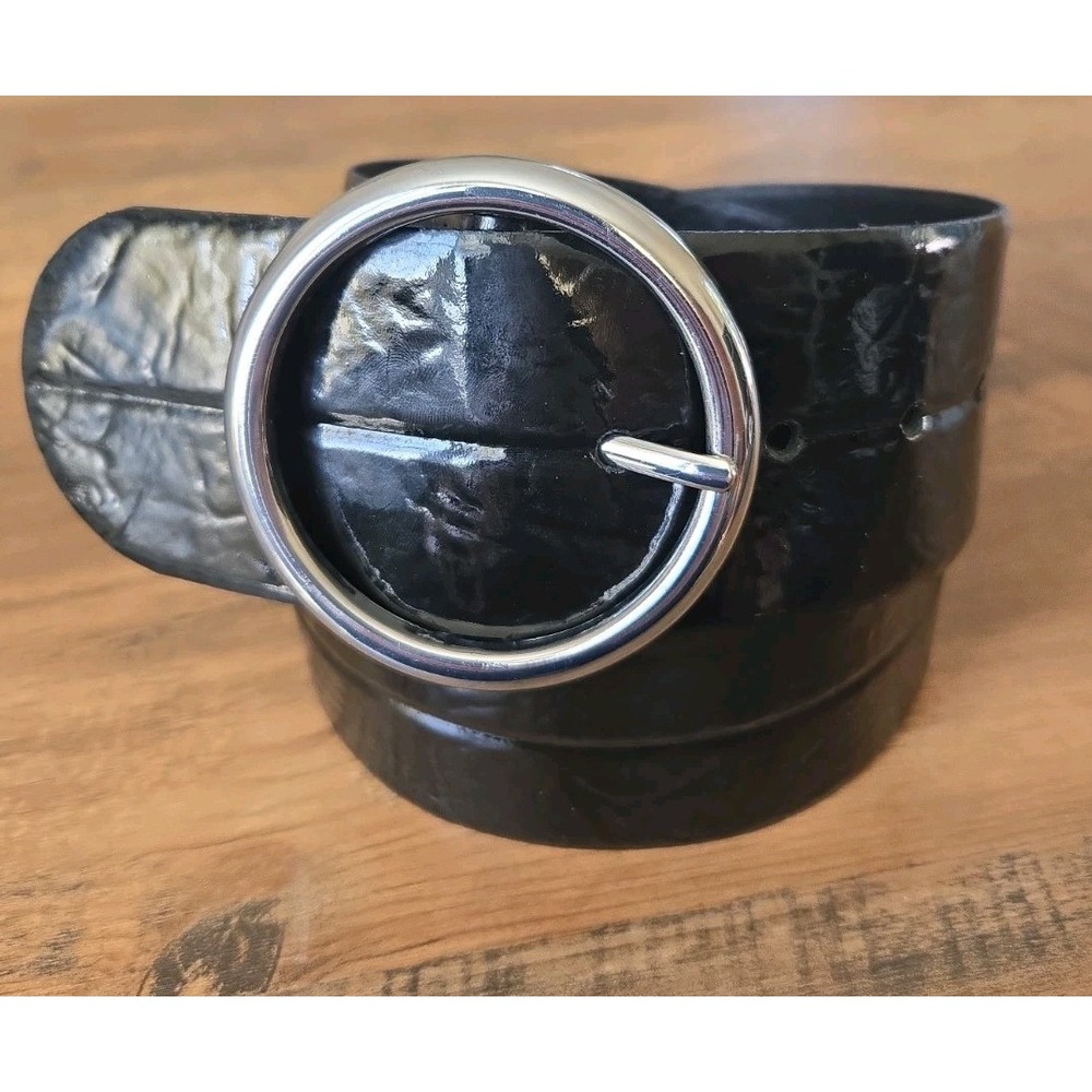 Banana Republic Genuine Patent Leather Wide Waist Belt Italy Black Small 29-33